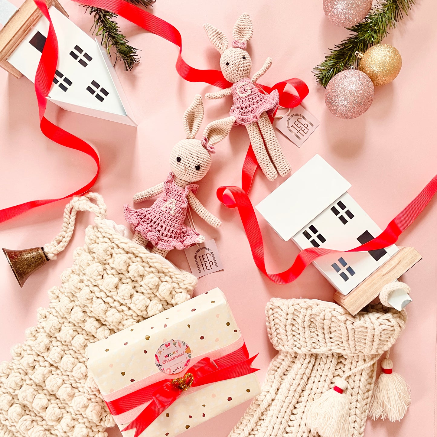 Personalized Big Sister & Little Sister Bunnies - Mauve