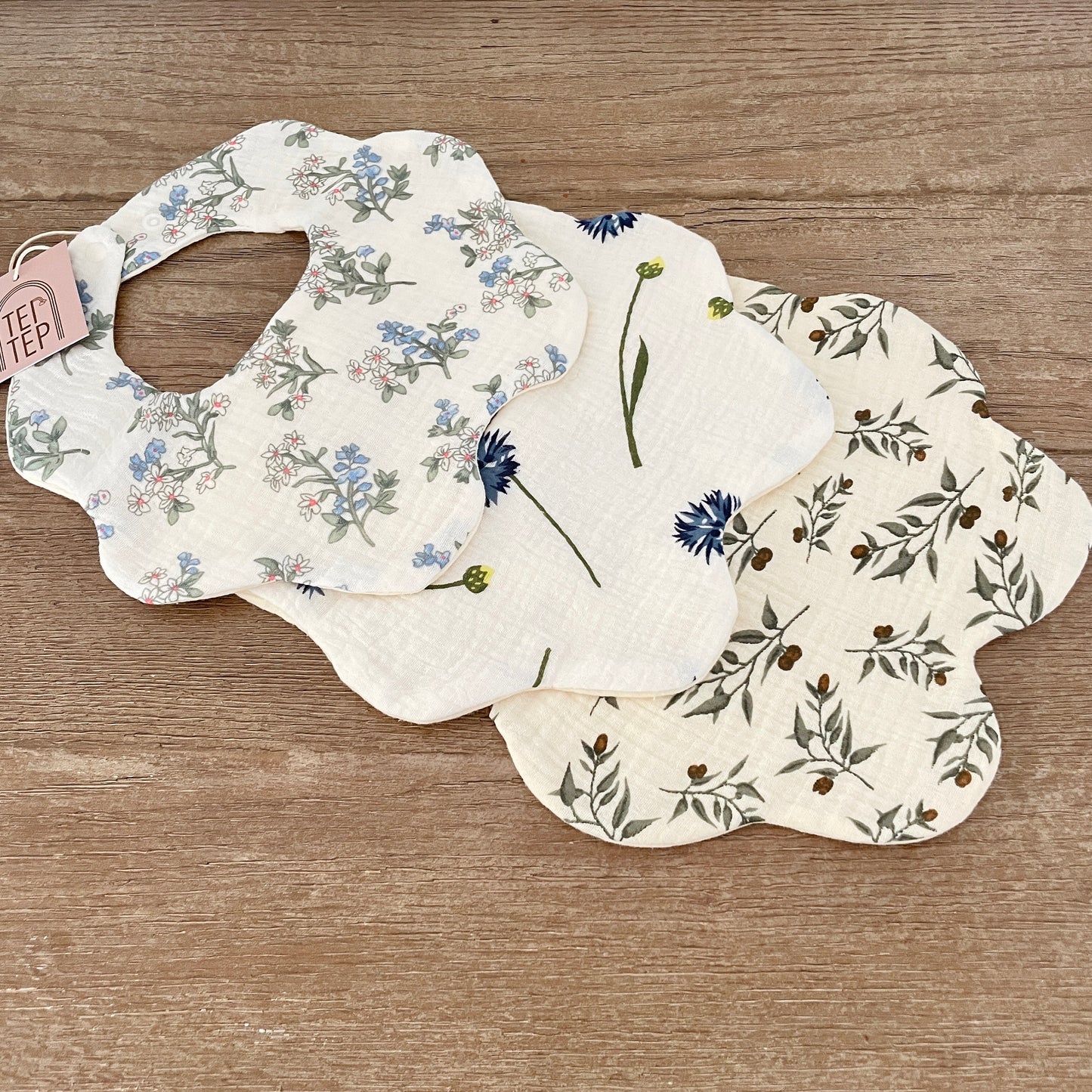 Blue Vintage Florals Baby Bibs