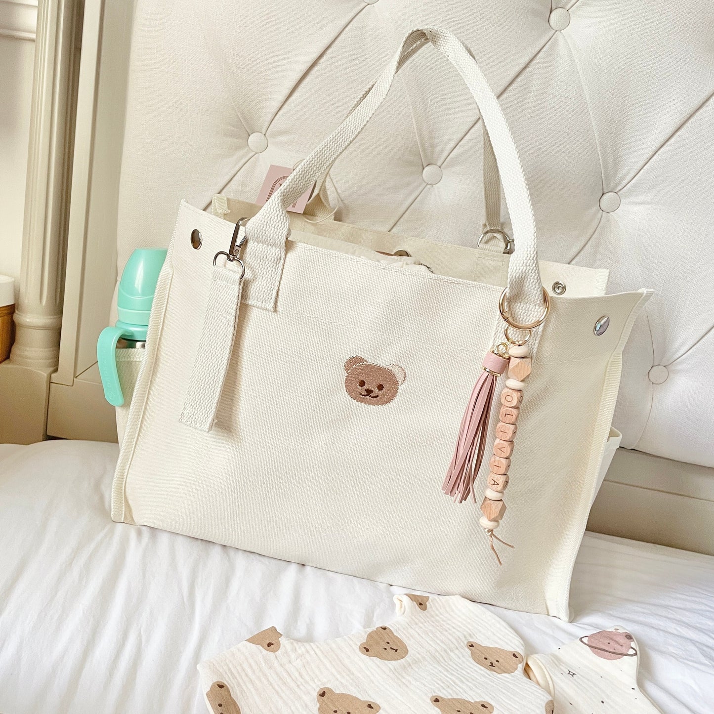 Bear Canvas Diaper Tote Bag