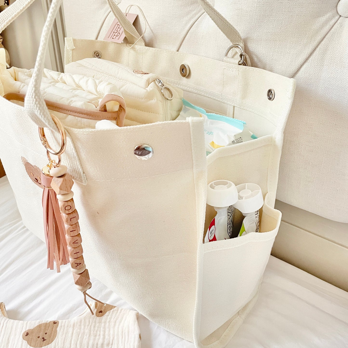 Bear Canvas Diaper Tote Bag