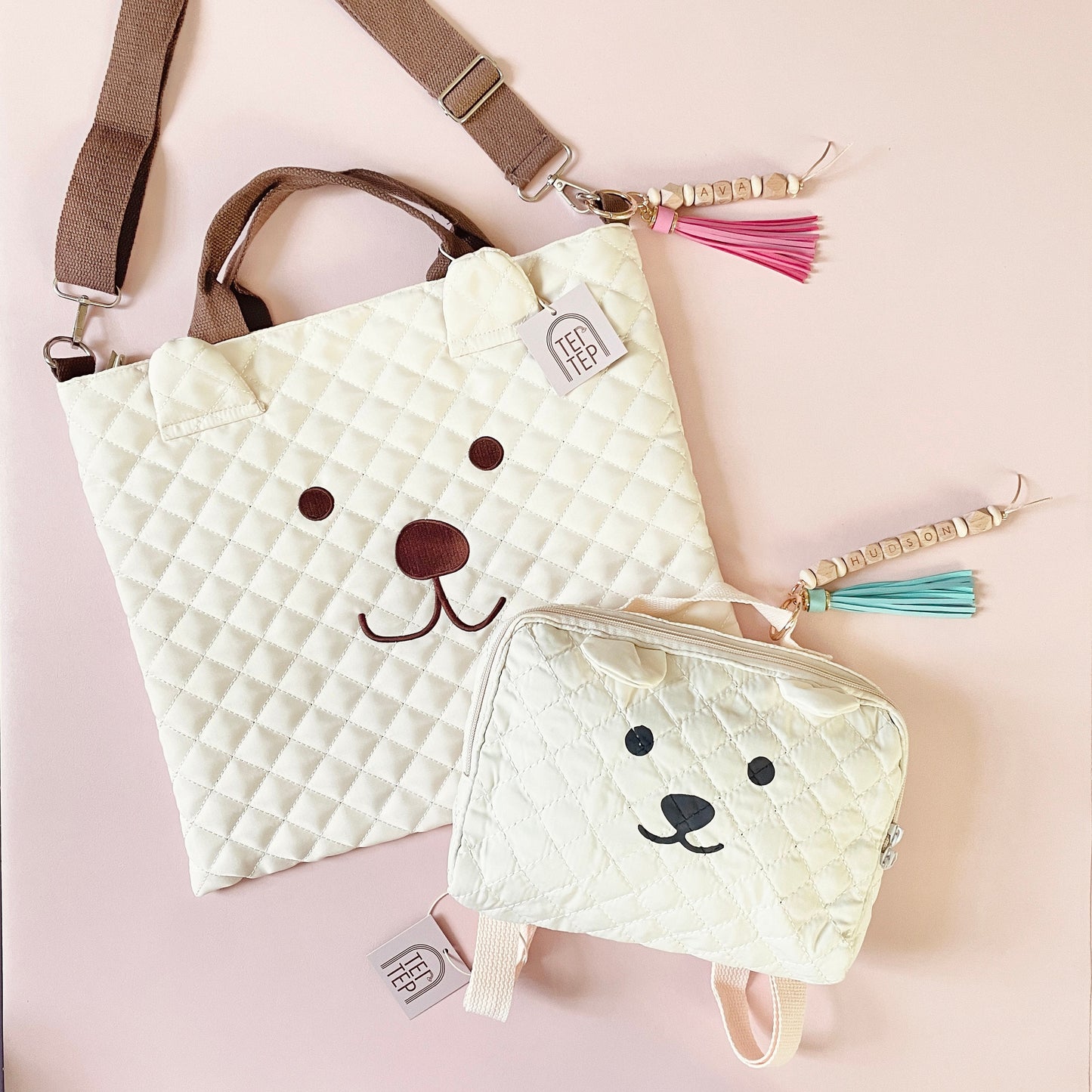 Quilted Bear Embroidered Diaper Bag