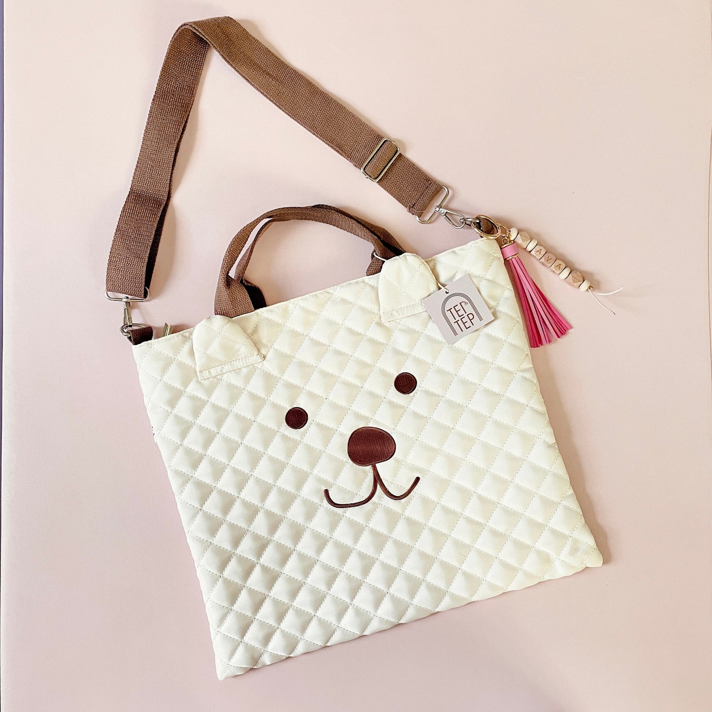 Quilted Bear Embroidered Diaper Bag