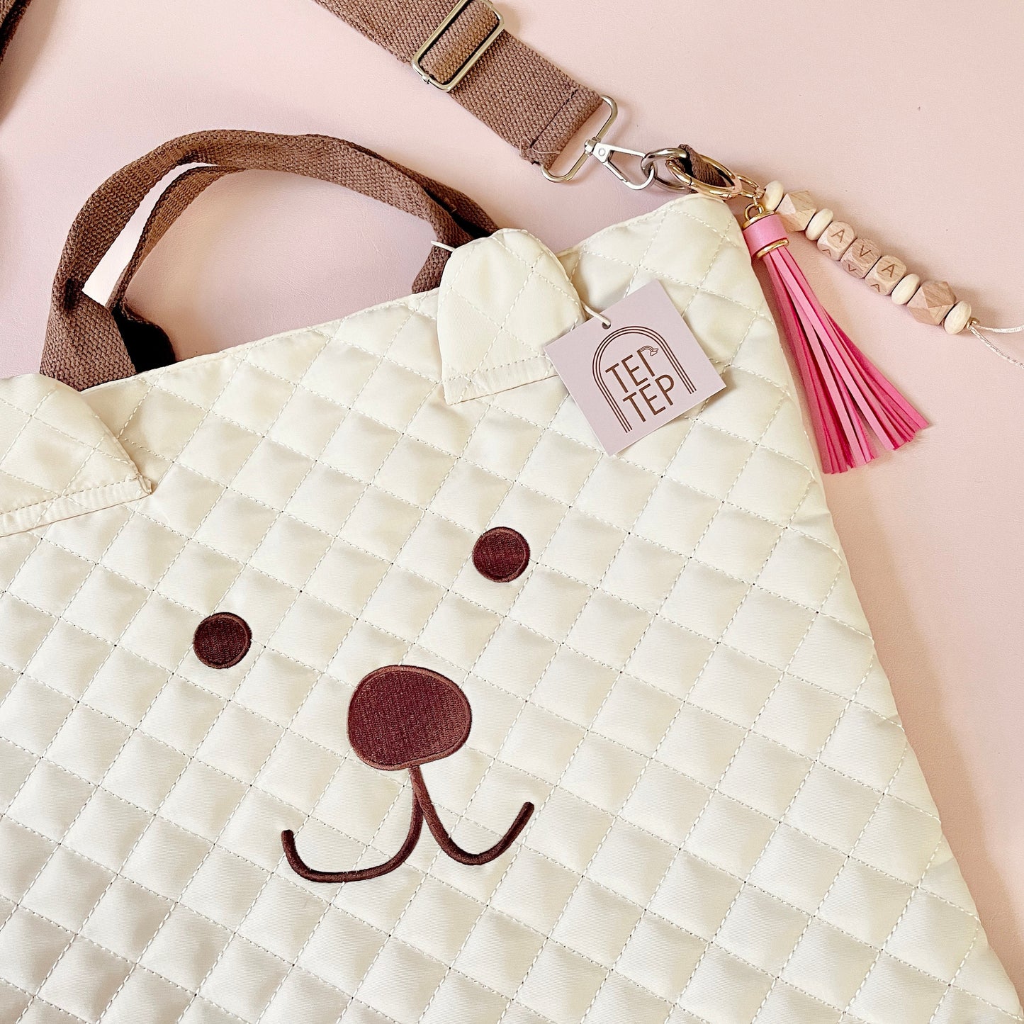 Quilted Bear Embroidered Diaper Bag