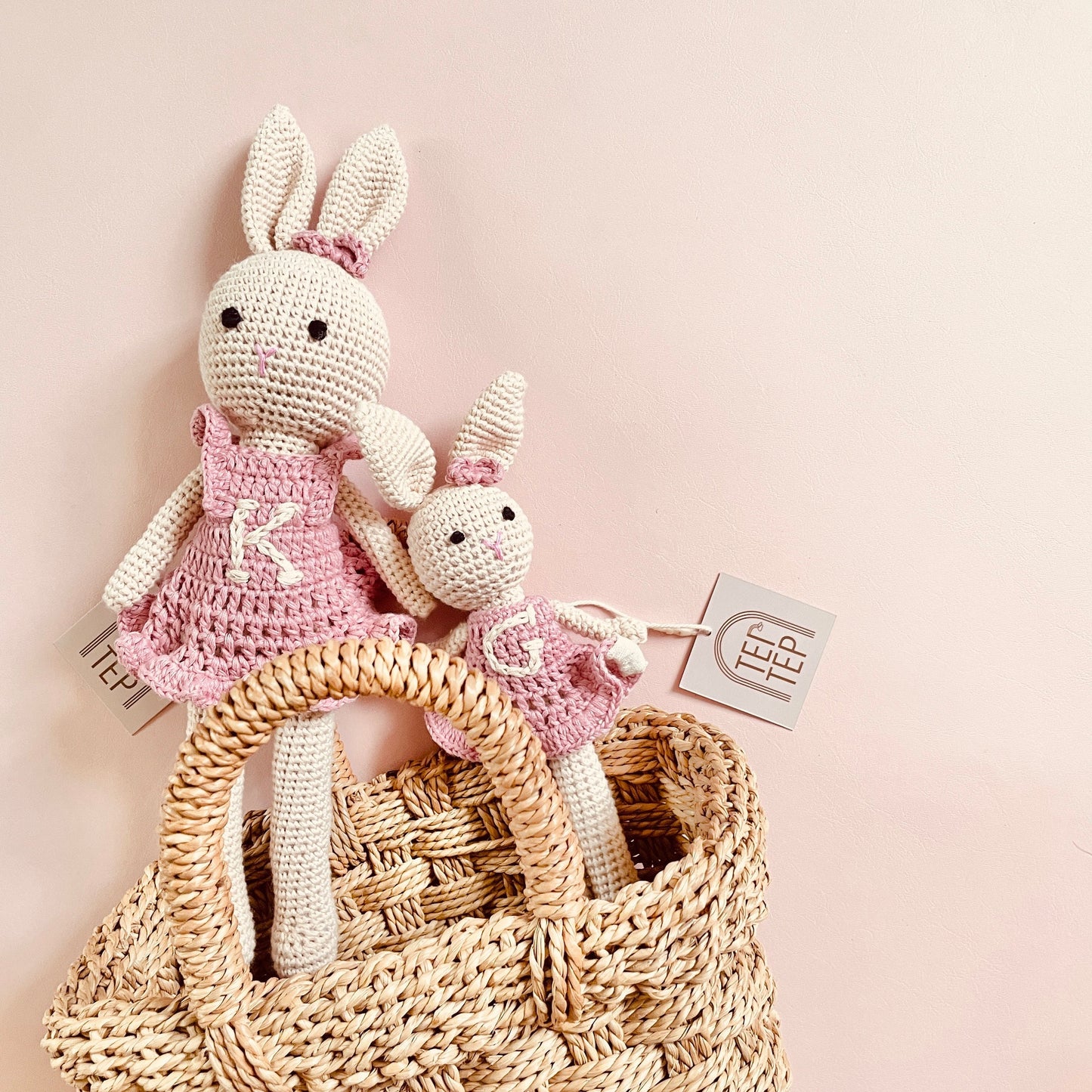 Personalized Big Sister & Little Sister Bunnies - Mauve