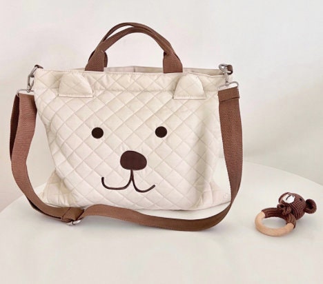 Quilted Bear Embroidered Diaper Bag