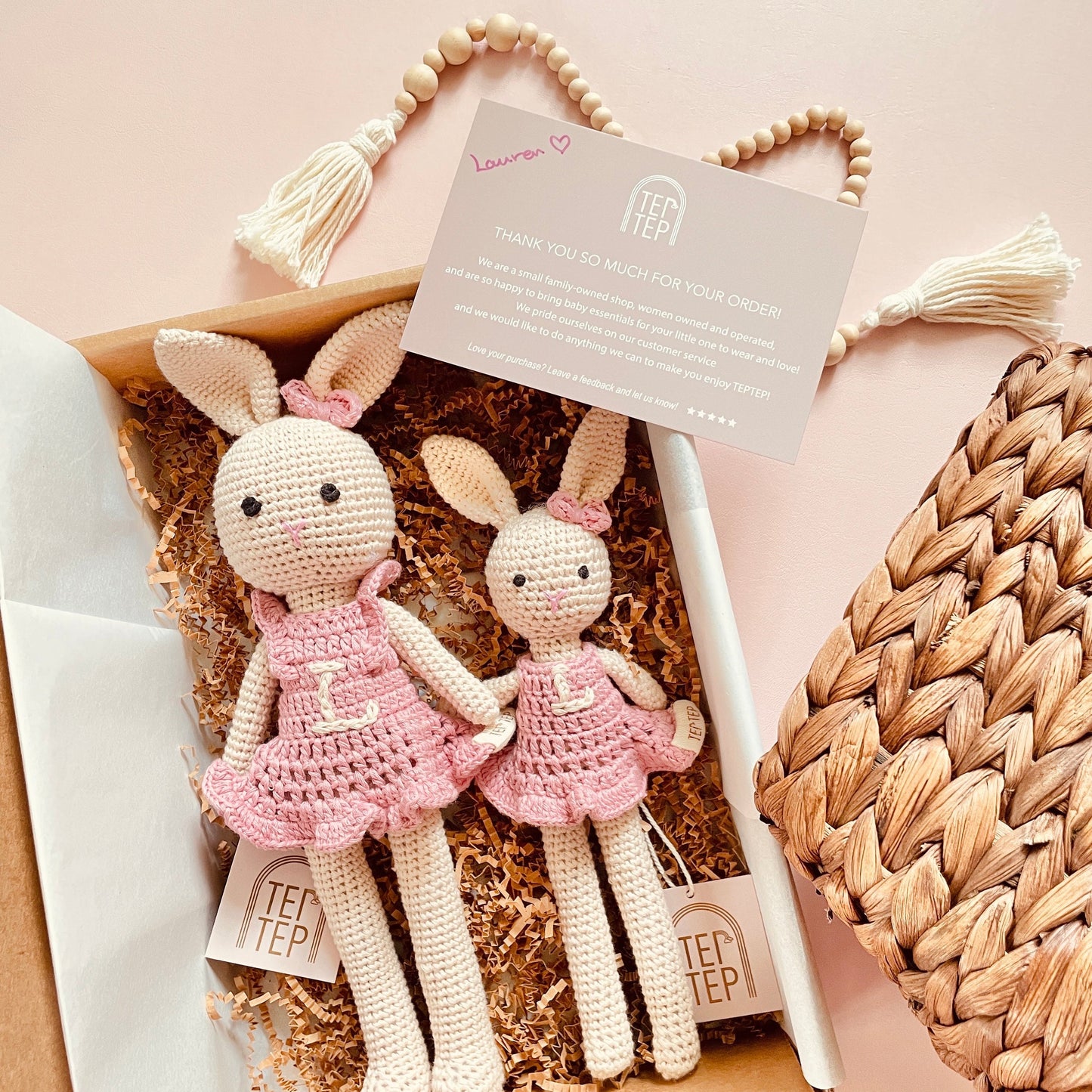 Personalized Big Sister & Little Sister Bunnies - Mauve