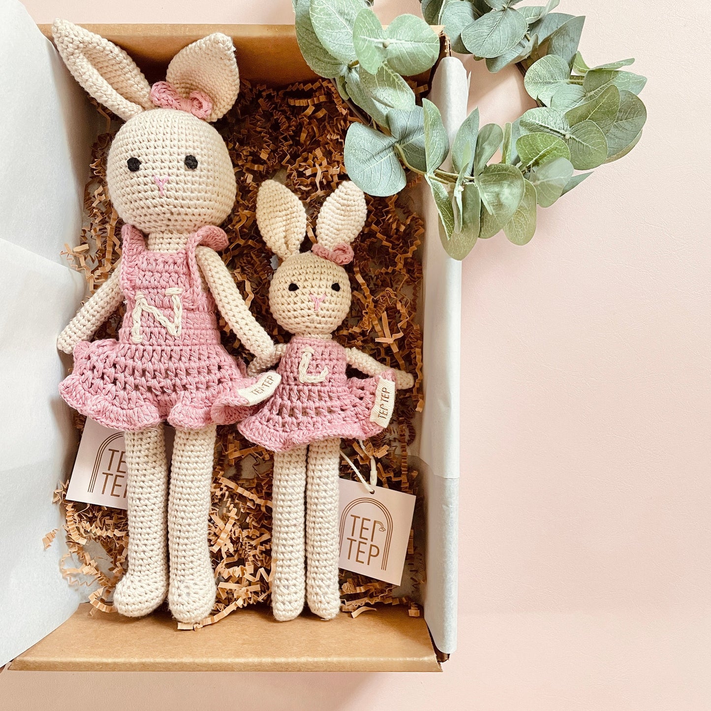 Personalized Big Sister & Little Sister Bunnies - Mauve